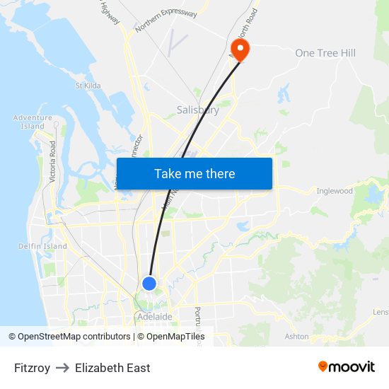 Fitzroy to Elizabeth East map