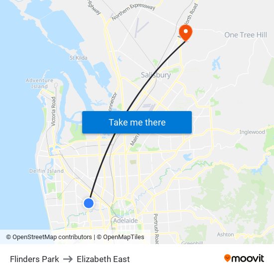 Flinders Park to Elizabeth East map
