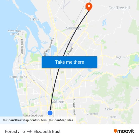 Forestville to Elizabeth East map