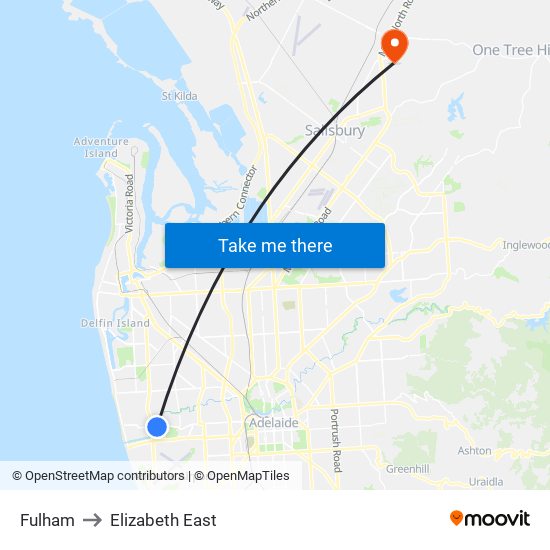 Fulham to Elizabeth East map