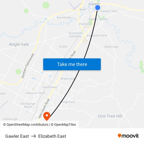 Gawler East to Elizabeth East map