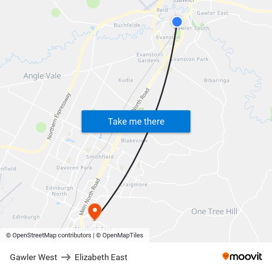 Gawler West to Elizabeth East map