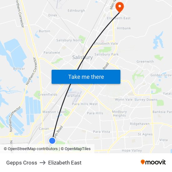 Gepps Cross to Elizabeth East map