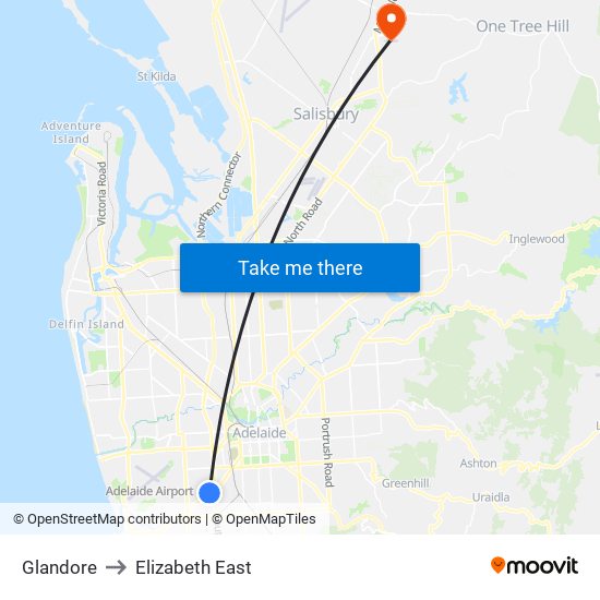 Glandore to Elizabeth East map