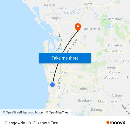 Glengowrie to Elizabeth East map