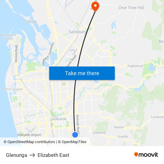 Glenunga to Elizabeth East map