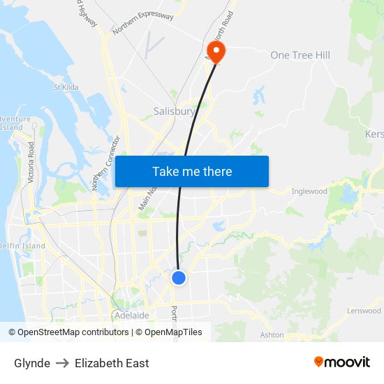 Glynde to Elizabeth East map