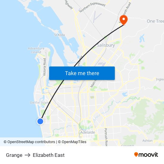 Grange to Elizabeth East map