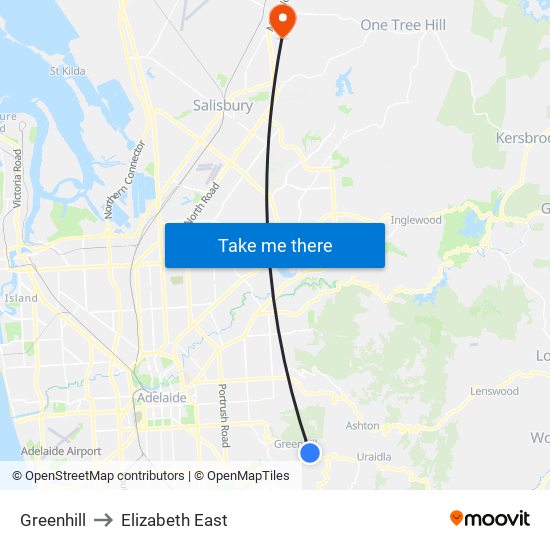 Greenhill to Elizabeth East map