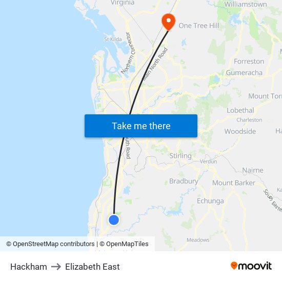 Hackham to Elizabeth East map