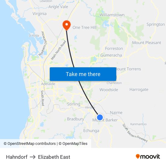 Hahndorf to Elizabeth East map