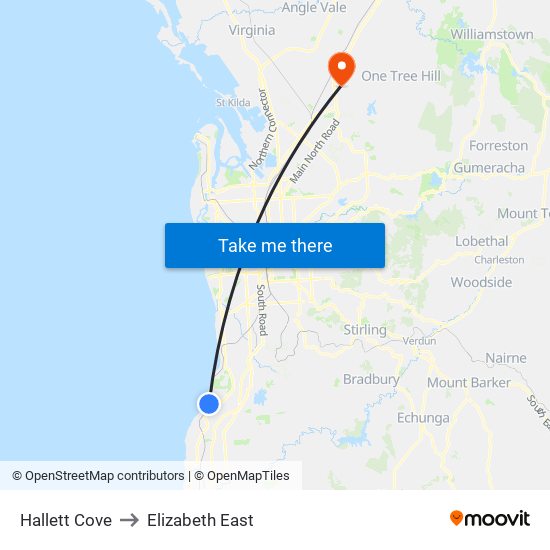 Hallett Cove to Elizabeth East map