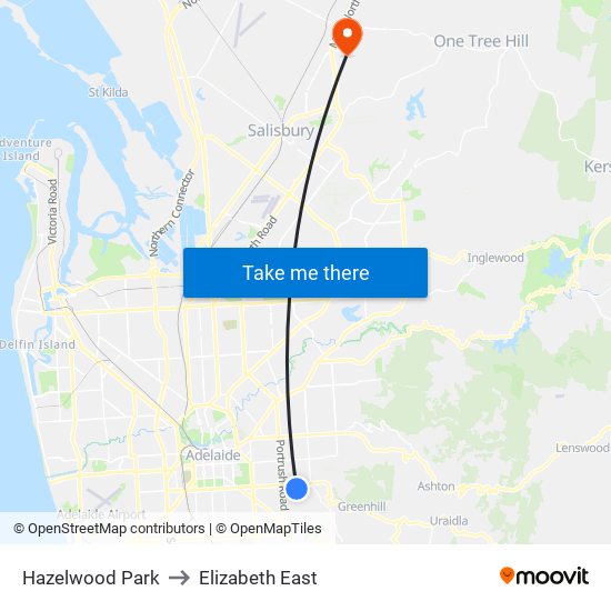 Hazelwood Park to Elizabeth East map