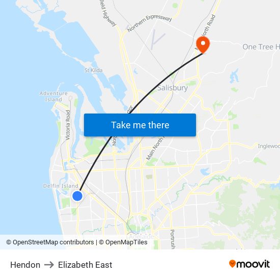 Hendon to Elizabeth East map