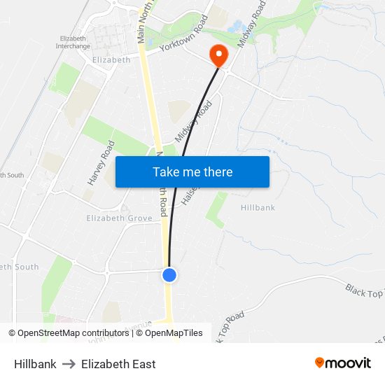 Hillbank to Elizabeth East map