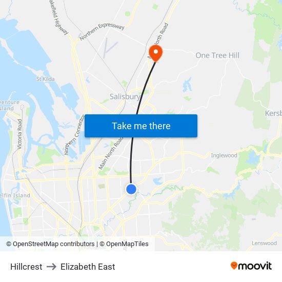 Hillcrest to Elizabeth East map