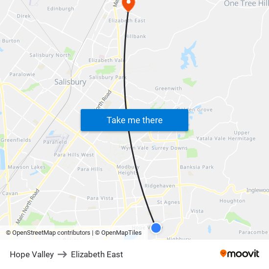 Hope Valley to Elizabeth East map