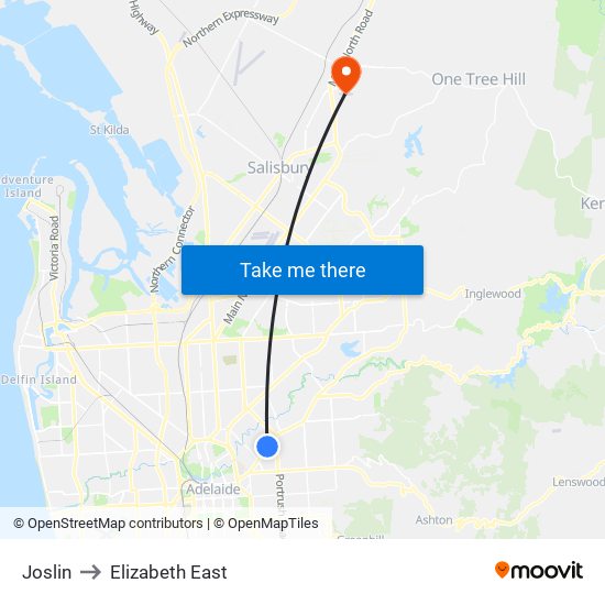 Joslin to Elizabeth East map