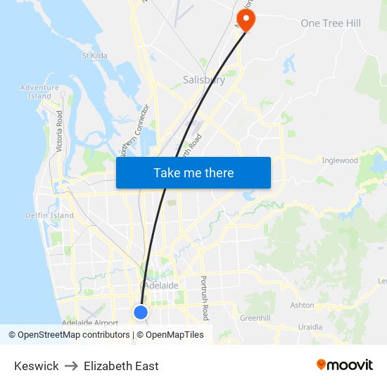 Keswick to Elizabeth East map