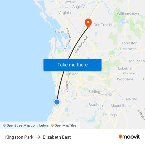 Kingston Park to Elizabeth East map