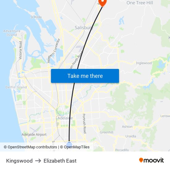 Kingswood to Elizabeth East map