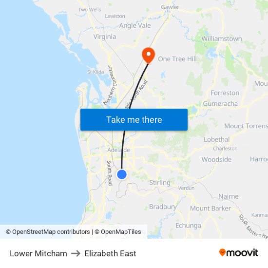 Lower Mitcham to Elizabeth East map