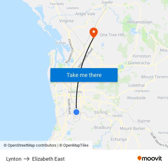 Lynton to Elizabeth East map