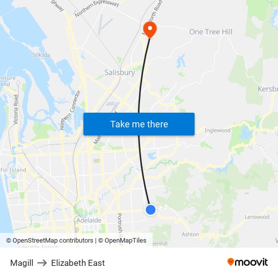 Magill to Elizabeth East map