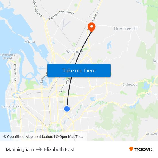 Manningham to Elizabeth East map