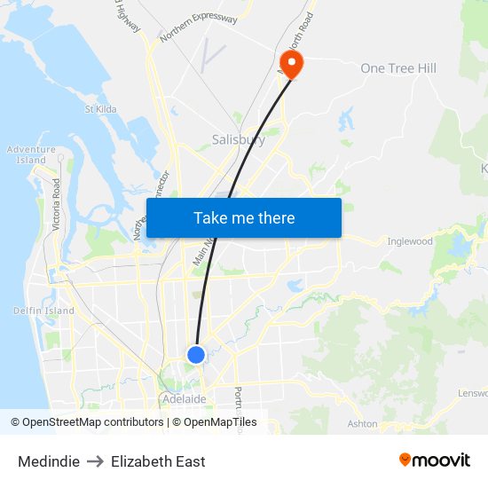 Medindie to Elizabeth East map