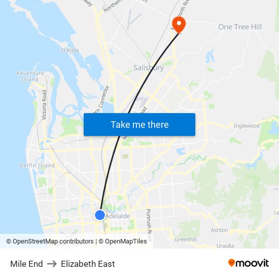 Mile End to Elizabeth East map