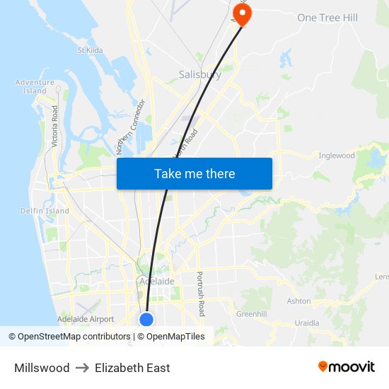 Millswood to Elizabeth East map