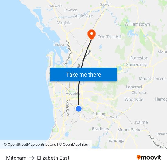 Mitcham to Elizabeth East map