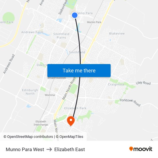 Munno Para West to Elizabeth East map
