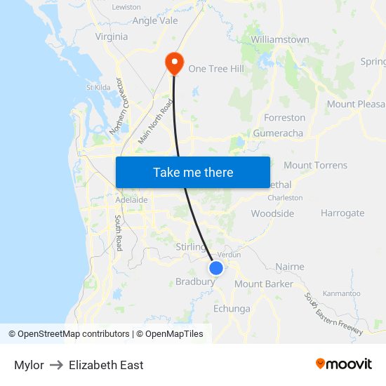 Mylor to Elizabeth East map