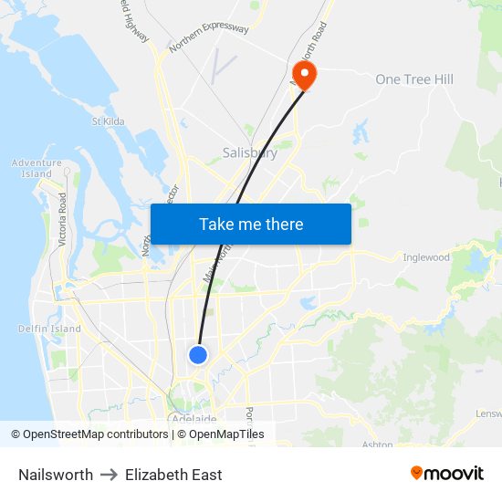 Nailsworth to Elizabeth East map