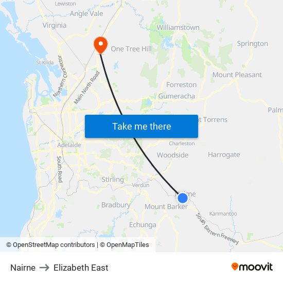 Nairne to Elizabeth East map