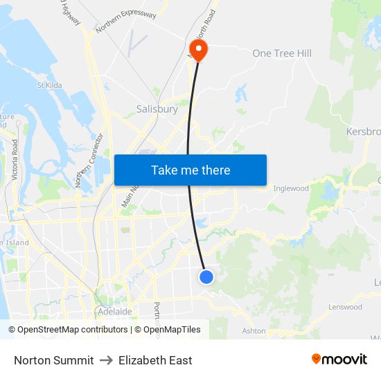 Norton Summit to Elizabeth East map