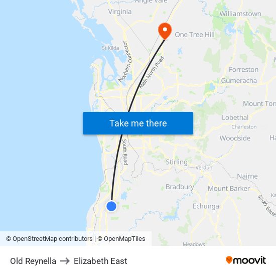 Old Reynella to Elizabeth East map