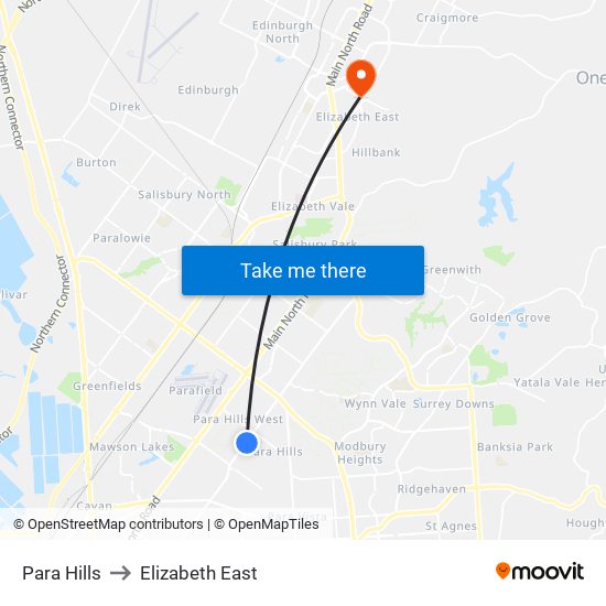 Para Hills to Elizabeth East map