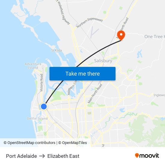 Port Adelaide to Elizabeth East map