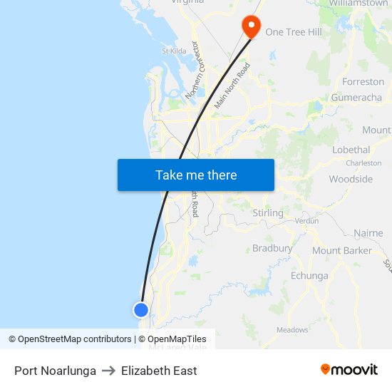 Port Noarlunga to Elizabeth East map