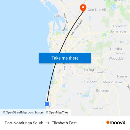 Port Noarlunga South to Elizabeth East map