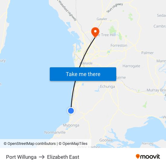 Port Willunga to Elizabeth East map