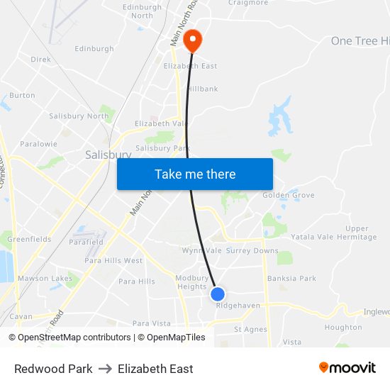 Redwood Park to Elizabeth East map