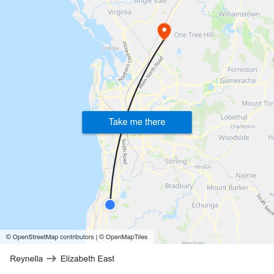 Reynella to Elizabeth East map