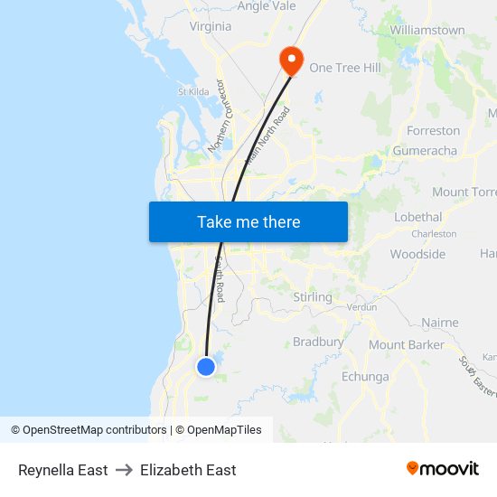 Reynella East to Elizabeth East map