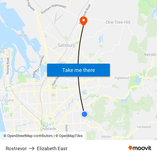 Rostrevor to Elizabeth East map