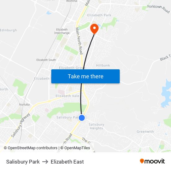 Salisbury Park to Elizabeth East map