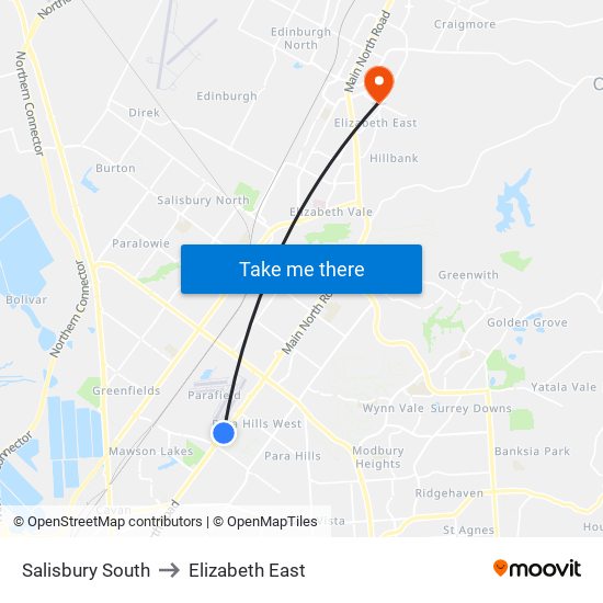 Salisbury South to Elizabeth East map